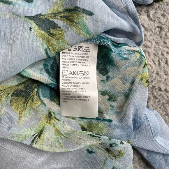 Susan Graver Blouse 3X Blue Green Sheer V Neck Pleated Long Sleeve QVC Flowy - Picture 7 of 14